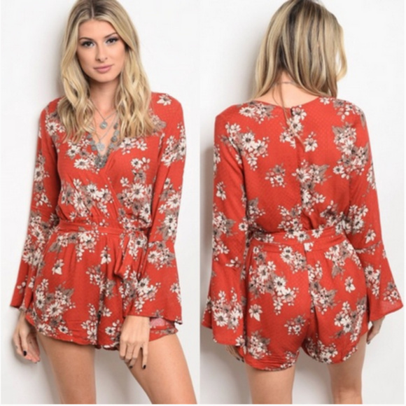 Pants - MUST GO, SALE ENDS 12/28 Rust Floral Romper